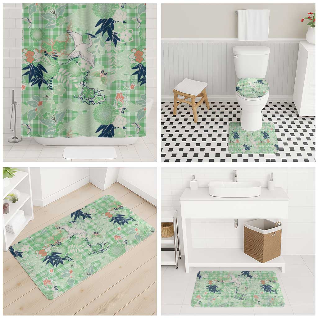Green Palaka Crane and Flowers Bathroom Set Japan Heritage Spirit LT9 - Polynesian Pride