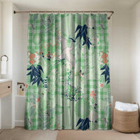 Green Palaka Crane and Flowers Bathroom Set Japan Heritage Spirit LT9 Shower Curtain Only Green - Polynesian Pride