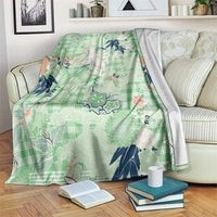 Green Palaka Crane and Flowers Blanket Japan Heritage Spirit LT9 Green - Polynesian Pride