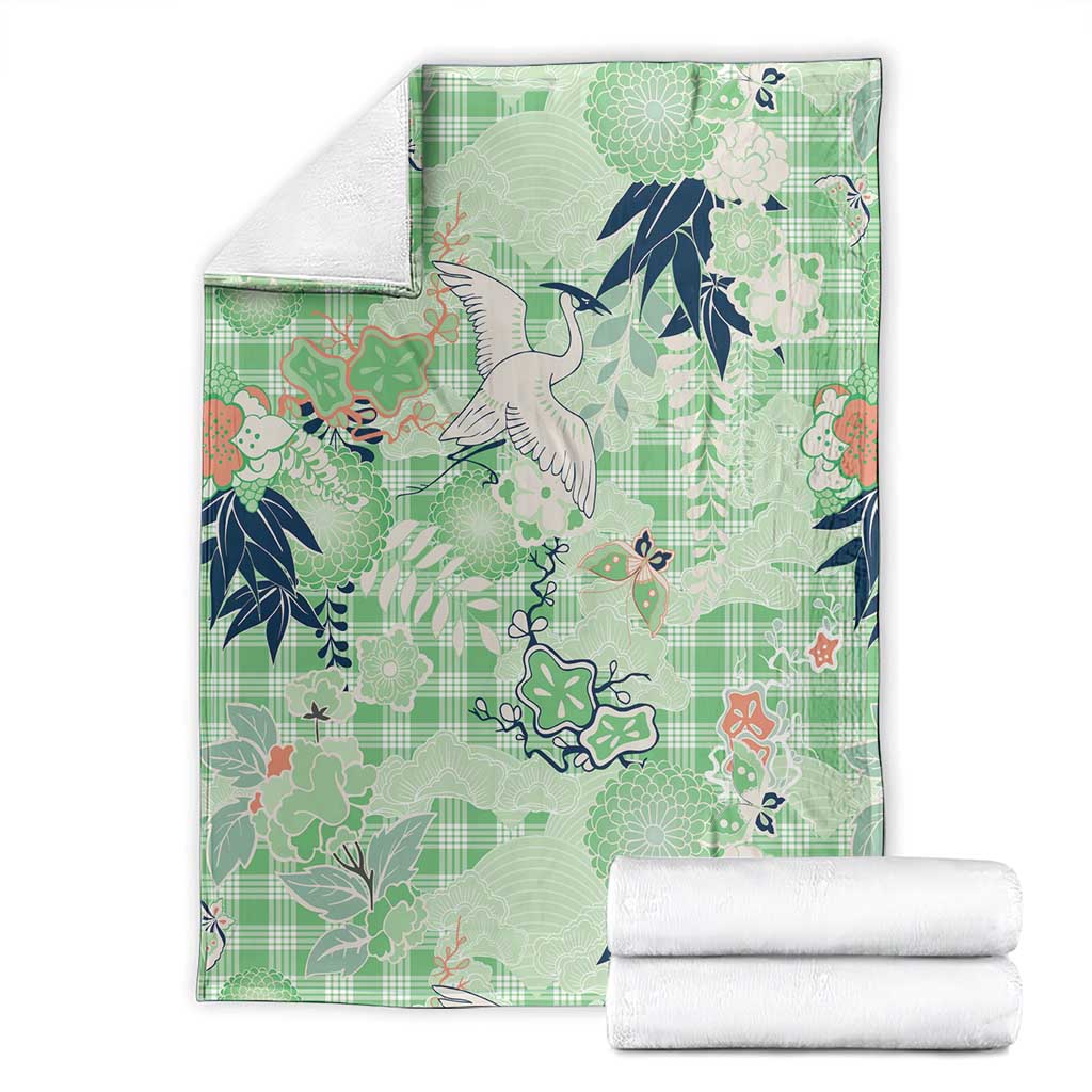 Green Palaka Crane and Flowers Blanket Japan Heritage Spirit LT9 - Polynesian Pride