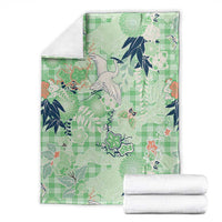 Green Palaka Crane and Flowers Blanket Japan Heritage Spirit LT9 - Polynesian Pride