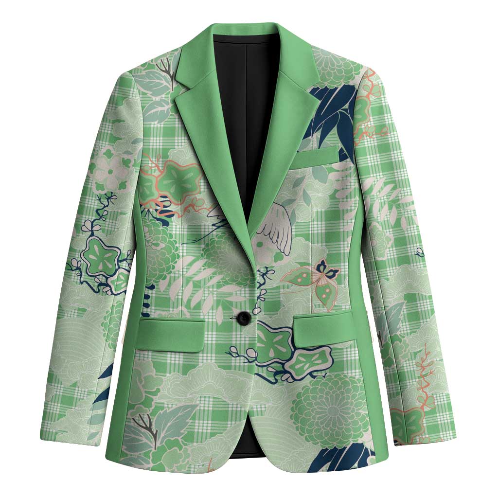 Green Palaka Crane and Flowers Blazer Japan Heritage Spirit - Polynesian Pride