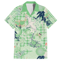 Green Palaka Crane and Flowers Family Matching Long Sleeve Bodycon Dress and Hawaiian Shirt Japan Heritage Spirit LT9 Dad's Shirt - Short Sleeve Green - Polynesian Pride