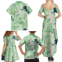 Green Palaka Crane and Flowers Family Matching Summer Maxi Dress and Hawaiian Shirt Japan Heritage Spirit LT9 - Polynesian Pride