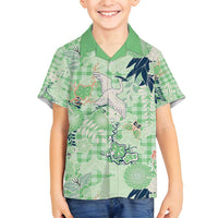 Green Palaka Crane and Flowers Family Matching Summer Maxi Dress and Hawaiian Shirt Japan Heritage Spirit LT9 Son's Shirt Green - Polynesian Pride