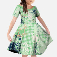 Green Palaka Crane and Flowers Family Matching Tank Maxi Dress and Hawaiian Shirt Japan Heritage Spirit LT9 Daughter's Dress Green - Polynesian Pride