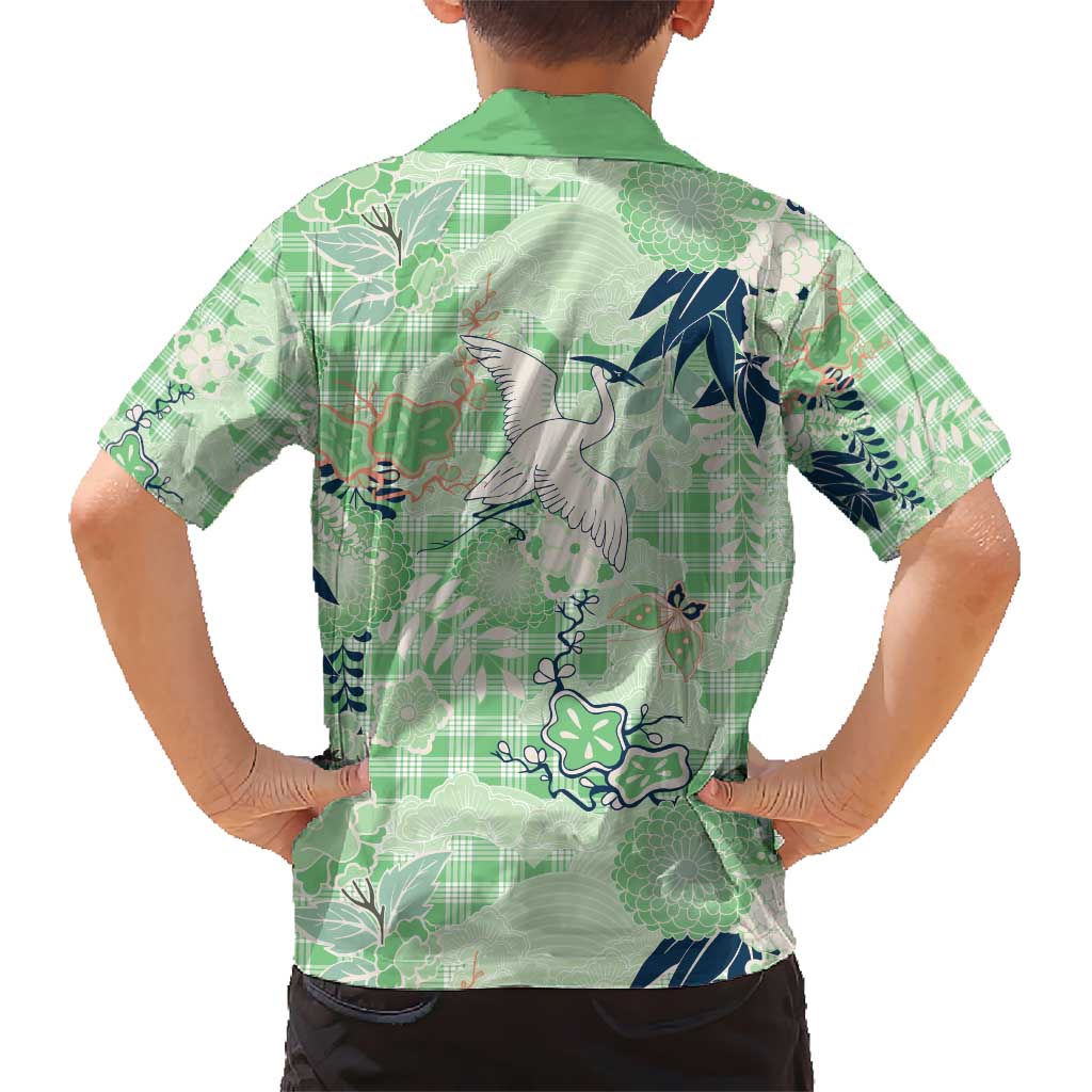 Green Palaka Crane and Flowers Hawaiian Shirt Japan Heritage Spirit - Polynesian Pride