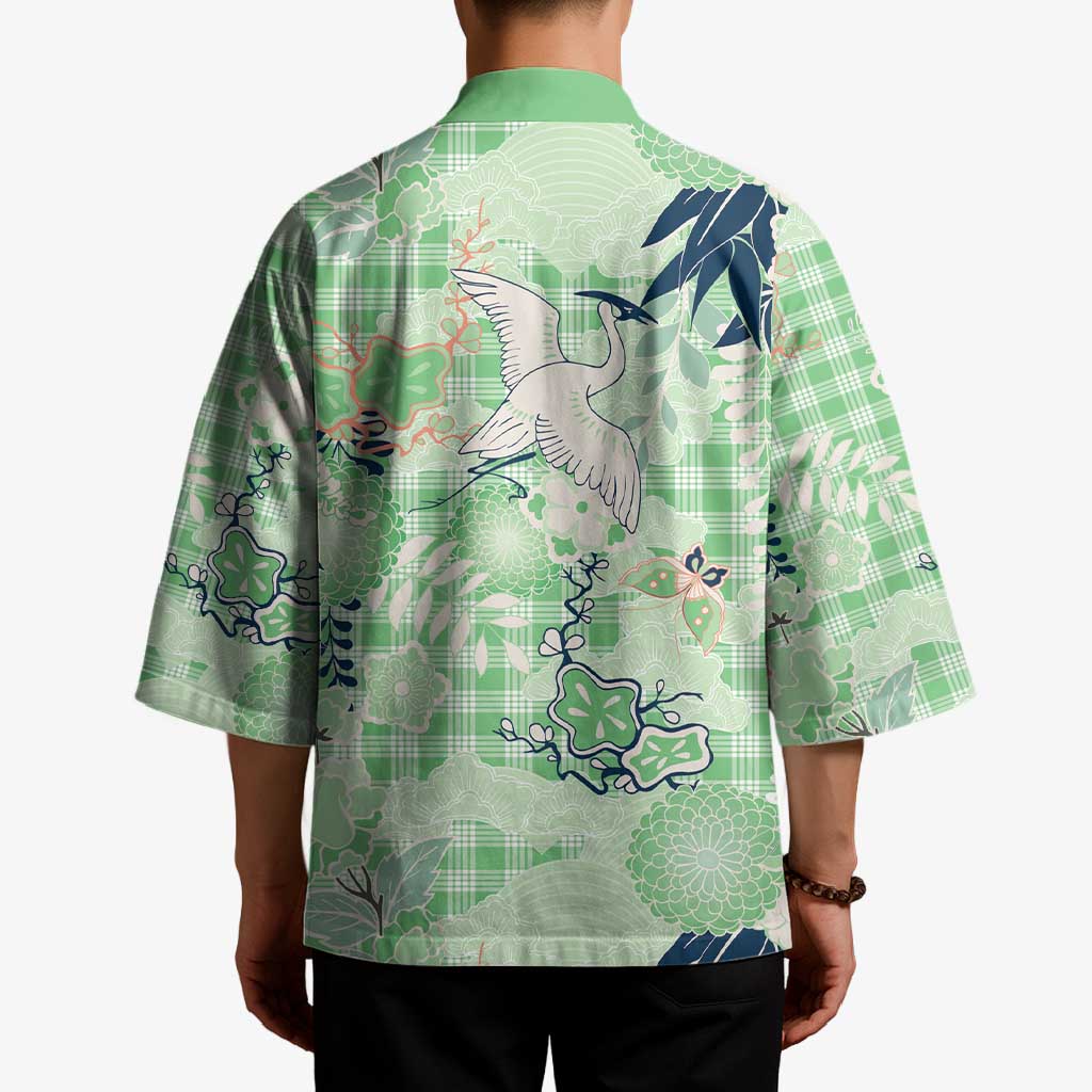 Green Palaka Crane and Flowers Kimono Japan Heritage Spirit - Polynesian Pride