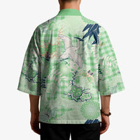 Green Palaka Crane and Flowers Kimono Japan Heritage Spirit - Polynesian Pride