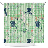 Green Palaka Crane and Flowers Shower Curtain Japan Heritage Spirit LT9 Green - Polynesian Pride