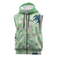 Green Palaka Crane and Flowers Sleeveless Zip Hoodie Japan Heritage Spirit - Polynesian Pride