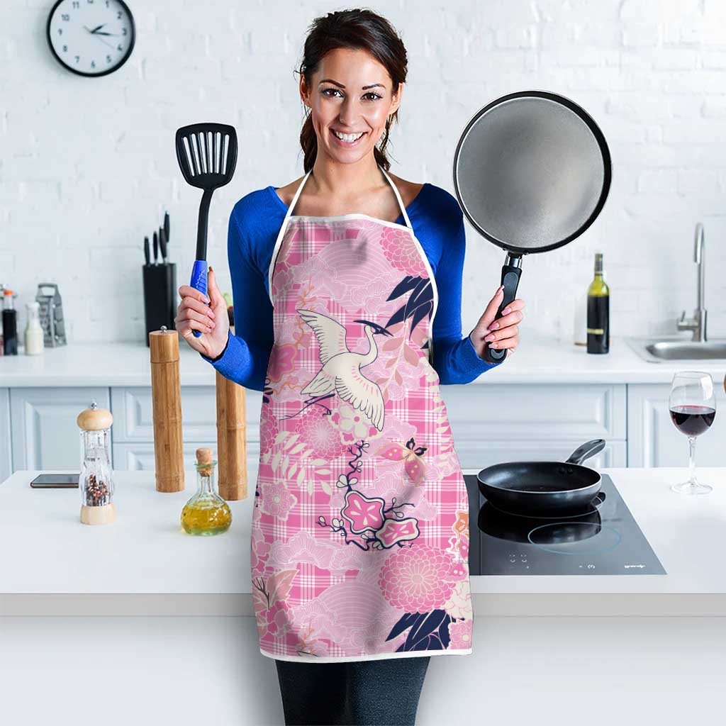 Pink Palaka Crane and Flowers Apron Japan Heritage Spirit - Polynesian Pride