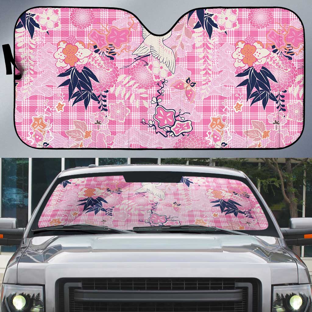 Pink Palaka Crane and Flowers Auto Sun Shade Japan Heritage Spirit LT9 Pink - Polynesian Pride