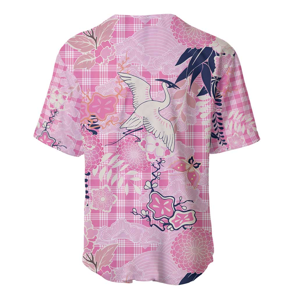 Pink Palaka Crane and Flowers Baseball Jersey Japan Heritage Spirit LT9 - Polynesian Pride