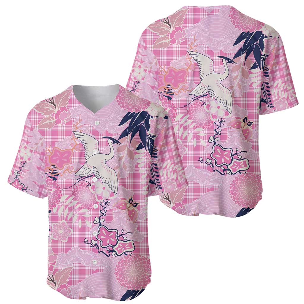 Pink Palaka Crane and Flowers Baseball Jersey Japan Heritage Spirit LT9 - Polynesian Pride