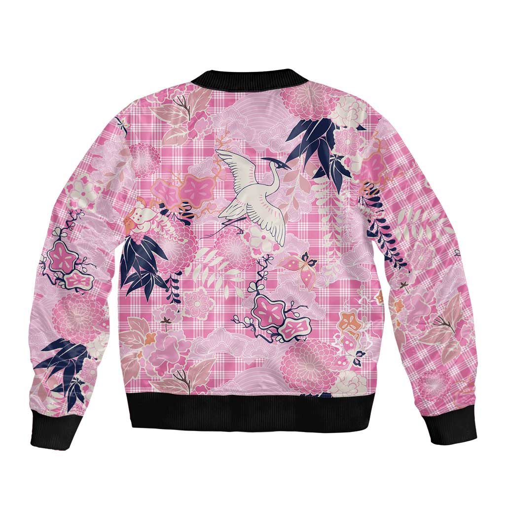 Pink Palaka Crane and Flowers Bomber Jacket Japan Heritage Spirit LT9 - Polynesian Pride