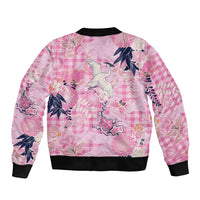 Pink Palaka Crane and Flowers Bomber Jacket Japan Heritage Spirit LT9 - Polynesian Pride