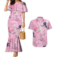 Pink Palaka Crane and Flowers Couples Matching Mermaid Dress and Hawaiian Shirt Japan Heritage Spirit LT9 Pink - Polynesian Pride