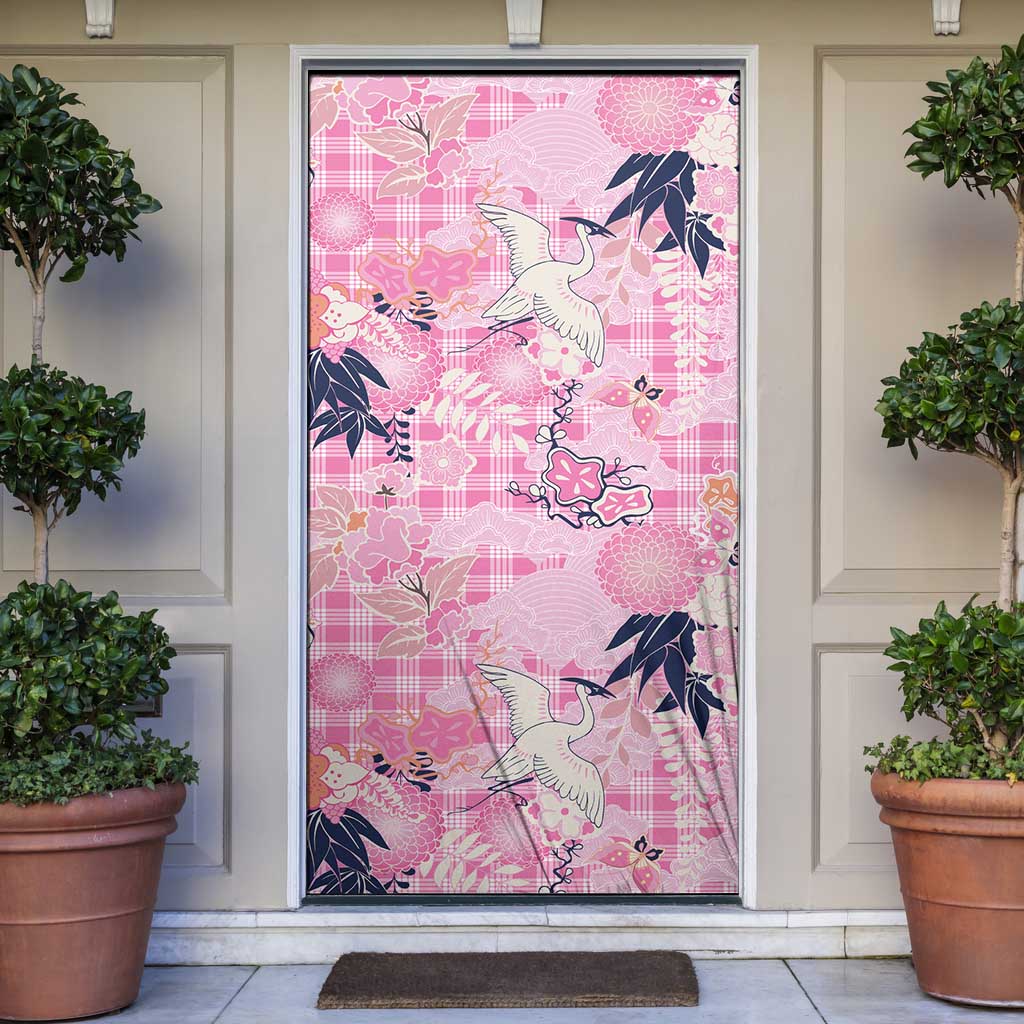 Pink Palaka Crane and Flowers Door Cover Japan Heritage Spirit LT9 Pink - Polynesian Pride