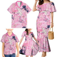 Pink Palaka Crane and Flowers Family Matching Mermaid Dress and Hawaiian Shirt Japan Heritage Spirit LT9 - Polynesian Pride