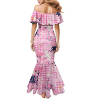 Pink Palaka Crane and Flowers Family Matching Mermaid Dress and Hawaiian Shirt Japan Heritage Spirit LT9 - Polynesian Pride