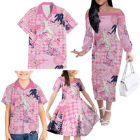Pink Palaka Crane and Flowers Family Matching Off The Shoulder Long Sleeve Dress and Hawaiian Shirt Japan Heritage Spirit LT9 - Polynesian Pride