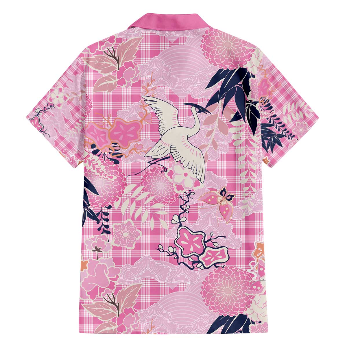 Pink Palaka Crane and Flowers Family Matching Off The Shoulder Long Sleeve Dress and Hawaiian Shirt Japan Heritage Spirit LT9 - Polynesian Pride