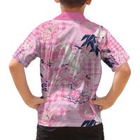 Pink Palaka Crane and Flowers Family Matching Puletasi and Hawaiian Shirt Japan Heritage Spirit LT9 - Polynesian Pride