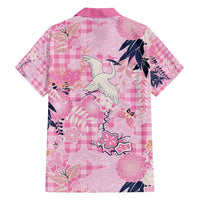 Pink Palaka Crane and Flowers Family Matching Short Sleeve Bodycon Dress and Hawaiian Shirt Japan Heritage Spirit LT9 - Polynesian Pride