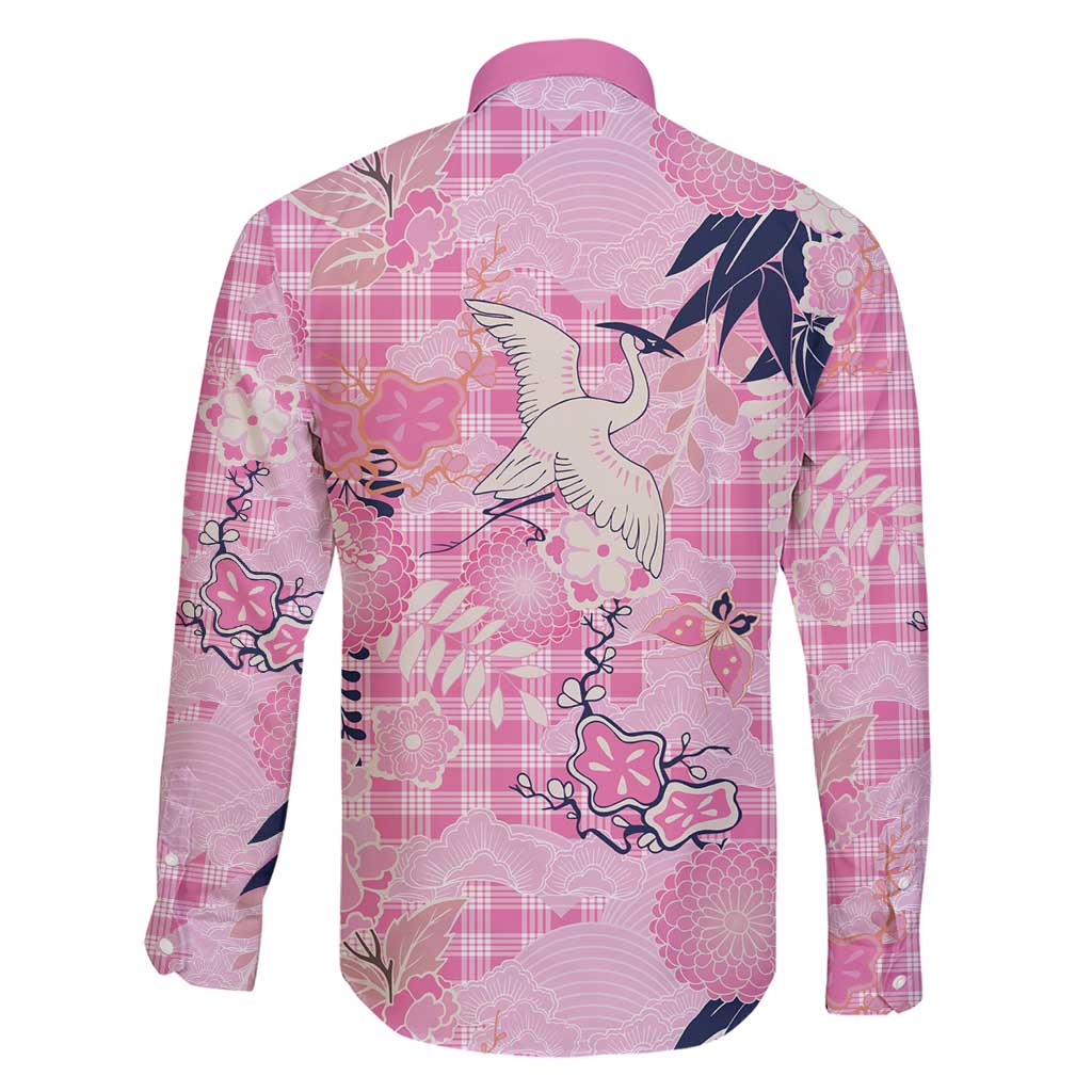 Pink Palaka Crane and Flowers Family Matching Short Sleeve Bodycon Dress and Hawaiian Shirt Japan Heritage Spirit LT9 - Polynesian Pride