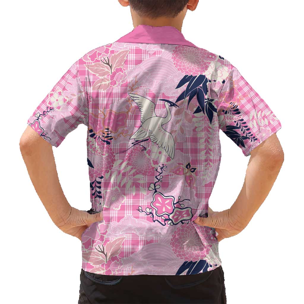 Pink Palaka Crane and Flowers Family Matching Summer Maxi Dress and Hawaiian Shirt Japan Heritage Spirit LT9 - Polynesian Pride