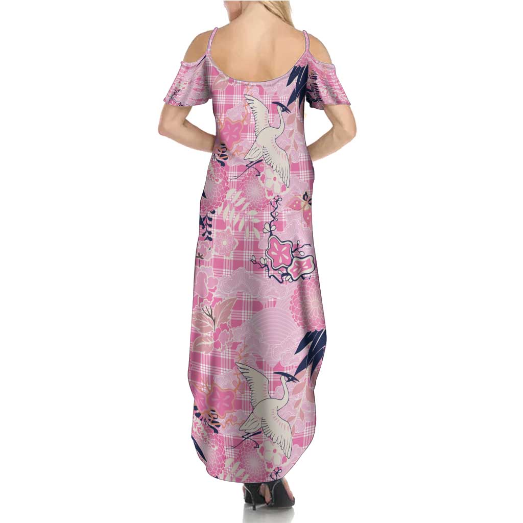 Pink Palaka Crane and Flowers Family Matching Summer Maxi Dress and Hawaiian Shirt Japan Heritage Spirit LT9 - Polynesian Pride
