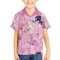 Pink Palaka Crane and Flowers Family Matching Summer Maxi Dress and Hawaiian Shirt Japan Heritage Spirit LT9 Son's Shirt Pink - Polynesian Pride