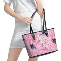 Pink Palaka Crane and Flowers Leather Tote Bag Japan Heritage Spirit LT9 - Polynesian Pride
