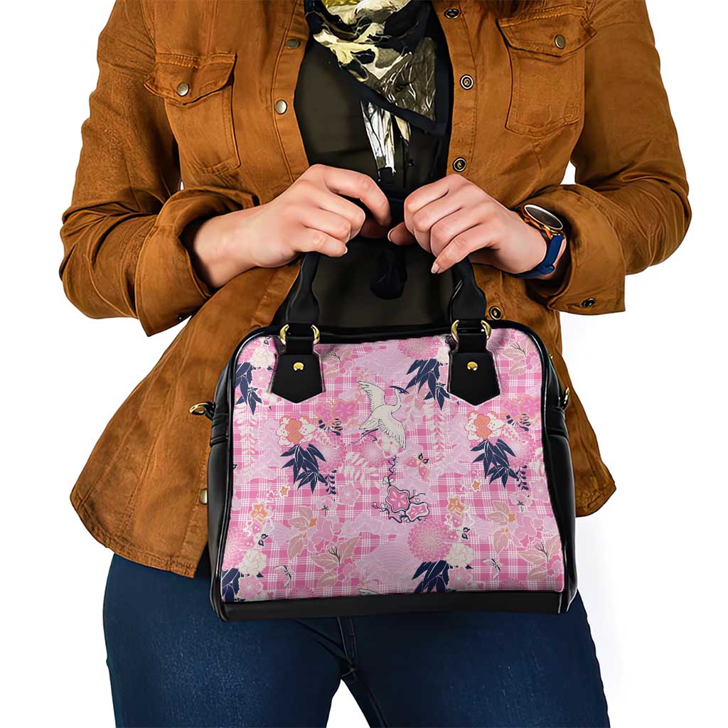 Pink Palaka Crane and Flowers Shoulder Handbag Japan Heritage Spirit - Polynesian Pride