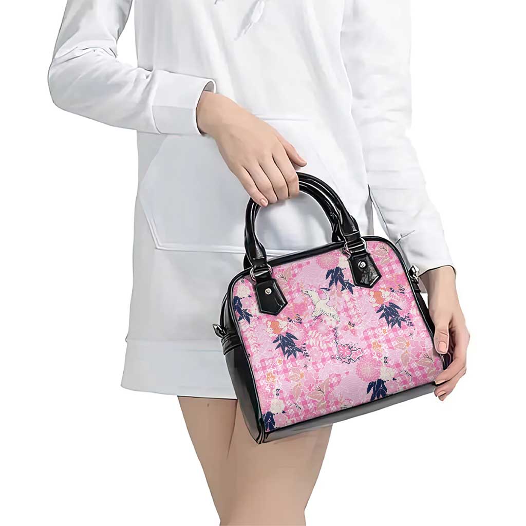 Pink Palaka Crane and Flowers Shoulder Handbag Japan Heritage Spirit - Polynesian Pride