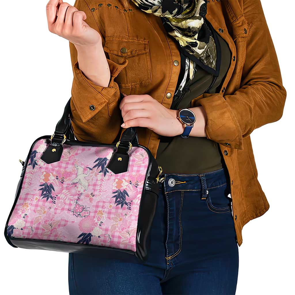 Pink Palaka Crane and Flowers Shoulder Handbag Japan Heritage Spirit - Polynesian Pride