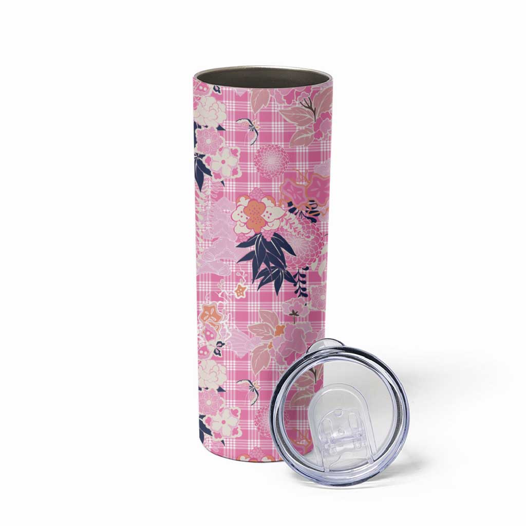 Pink Palaka Crane and Flowers Skinny Tumbler Japan Heritage Spirit LT9 - Polynesian Pride