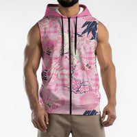 Pink Palaka Crane and Flowers Sleeveless Zip Hoodie Japan Heritage Spirit - Polynesian Pride