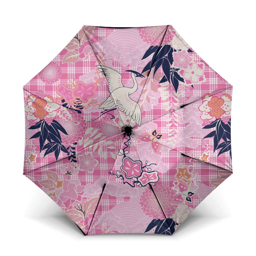 Pink Palaka Crane and Flowers Umbrella Japan Heritage Spirit LT9 One Size Folded 11.42 inch Opened Diameter 37.4 inch Pink - Polynesian Pride