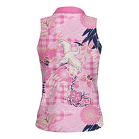 Pink Palaka Crane and Flowers Women Sleeveless Polo Shirt Japan Heritage Spirit LT9 - Polynesian Pride