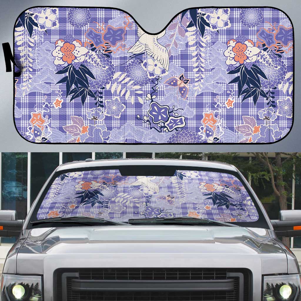 Purple Palaka Crane and Flowers Auto Sun Shade Japan Heritage Spirit LT9 Purple - Polynesian Pride