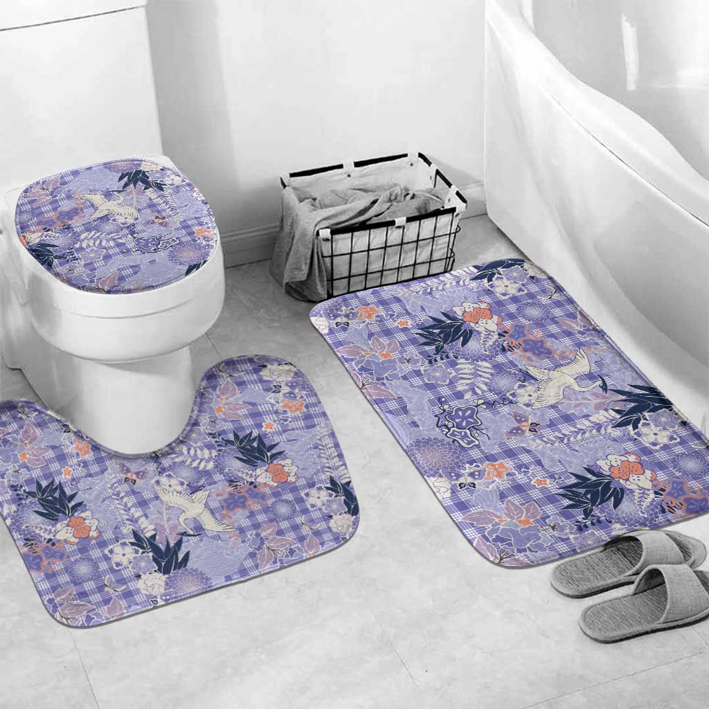 Purple Palaka Crane and Flowers Bathroom Set Japan Heritage Spirit LT9 Mat Set Only (3 pcs) One Size Purple - Polynesian Pride
