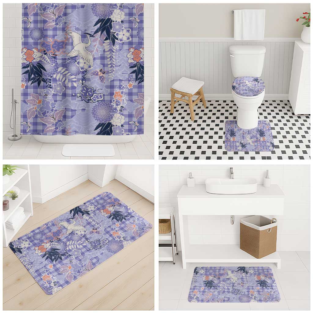 Purple Palaka Crane and Flowers Bathroom Set Japan Heritage Spirit LT9 - Polynesian Pride