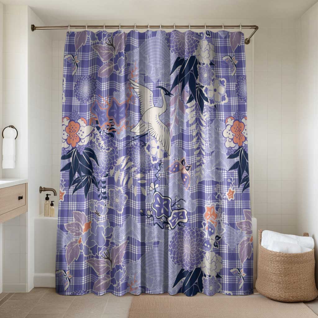 Purple Palaka Crane and Flowers Bathroom Set Japan Heritage Spirit LT9 Shower Curtain Only Purple - Polynesian Pride