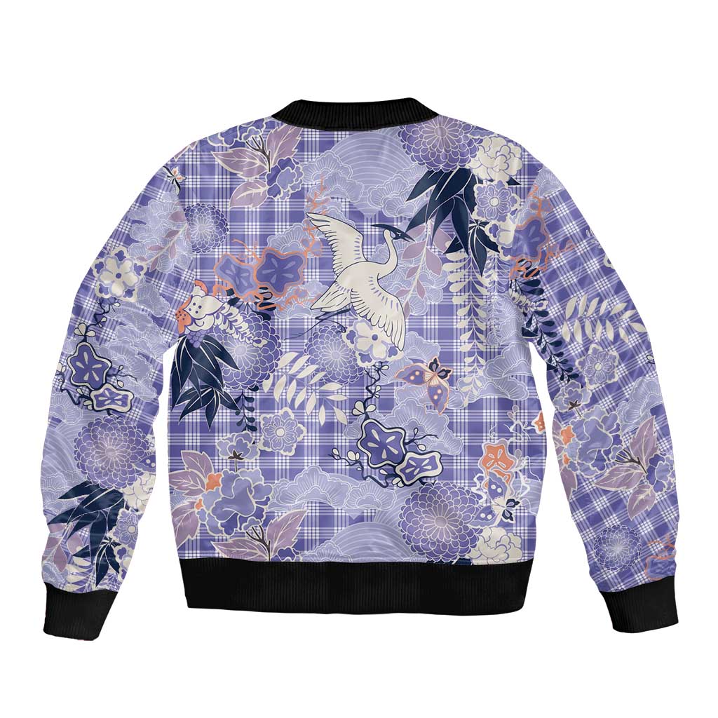Purple Palaka Crane and Flowers Bomber Jacket Japan Heritage Spirit LT9 - Polynesian Pride