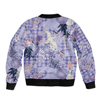 Purple Palaka Crane and Flowers Bomber Jacket Japan Heritage Spirit LT9 - Polynesian Pride