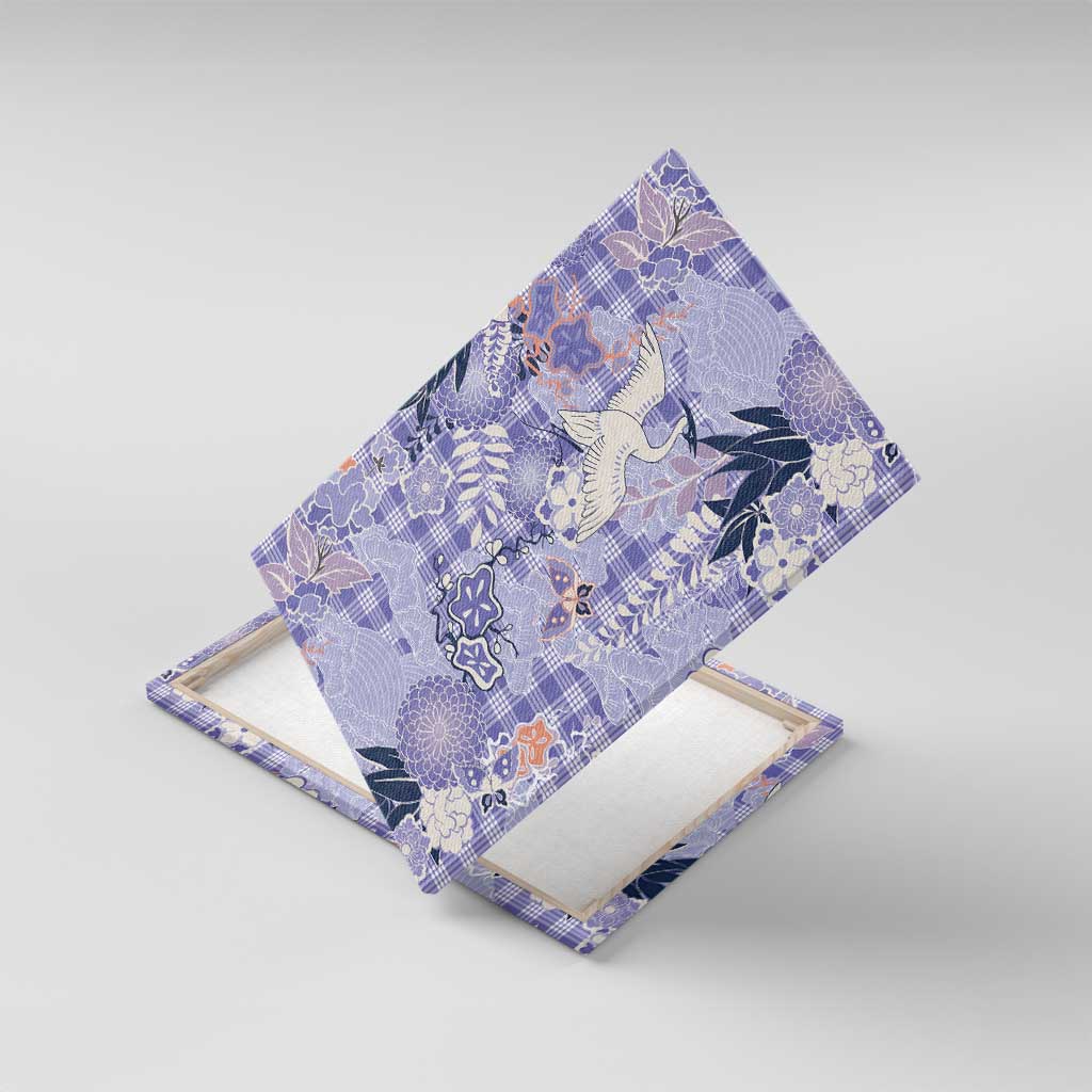 Purple Palaka Crane and Flowers Canvas Wall Art Japan Heritage Spirit - Polynesian Pride