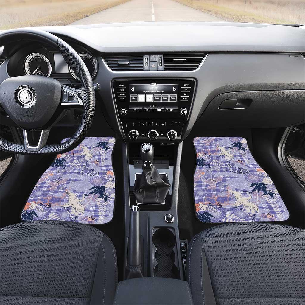 Purple Palaka Crane and Flowers Car Mats Japan Heritage Spirit - Polynesian Pride