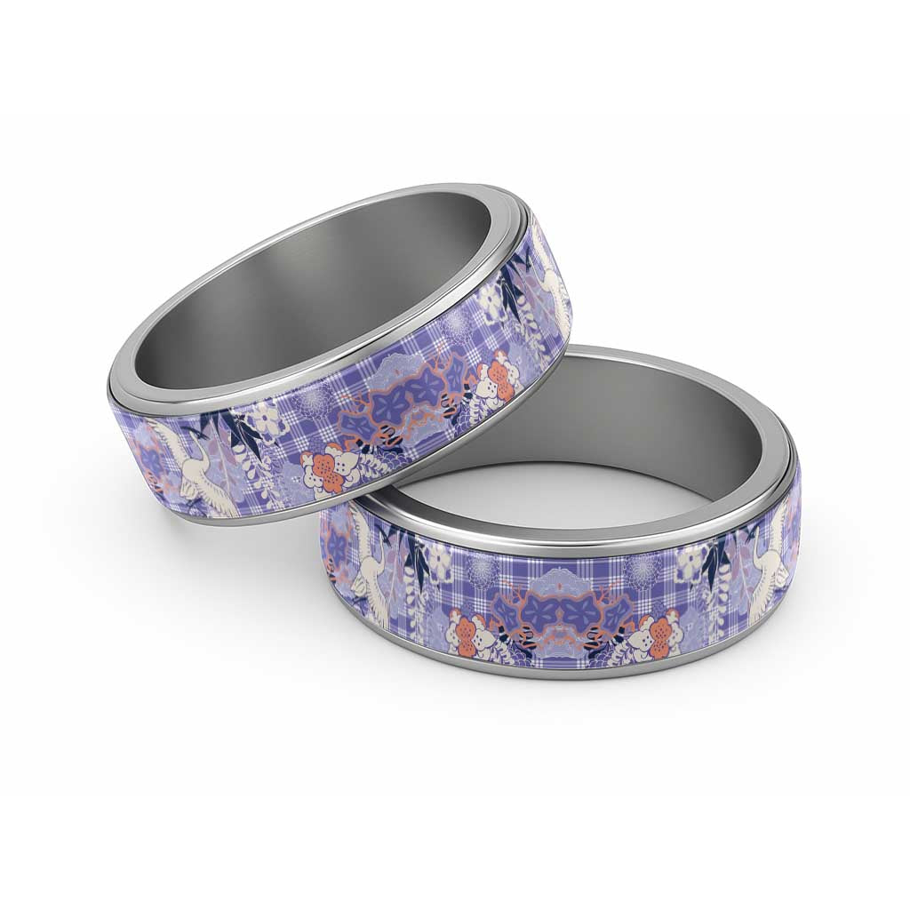 Purple Palaka Crane and Flowers Classic Ring Japan Heritage Spirit LT9 Sliver Purple - Polynesian Pride